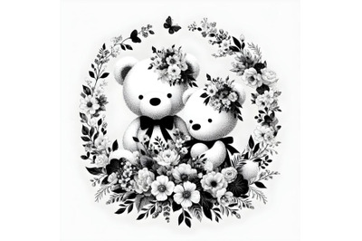 floral couple teddy bear silhouette