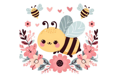 floral cute cartoon bee silhouette