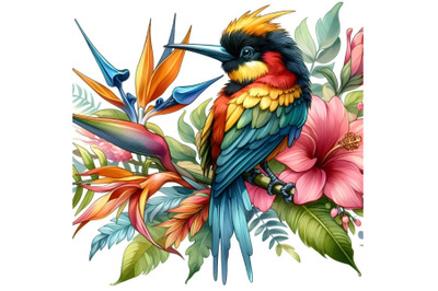 wild exotic birds on flowers