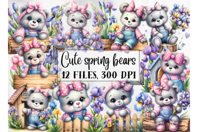 Spring clipart, spring teddy bears