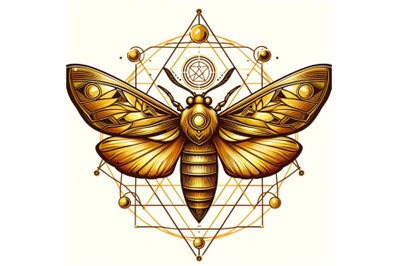 Golden moth over sacred geometry sign