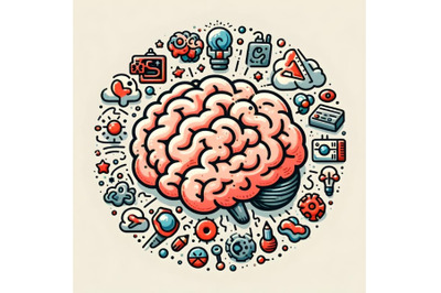 Brain doodle illustration with textures