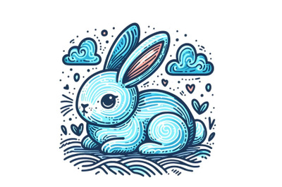 bunny  Hand drawn colorful blue doodle