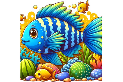 blue and yellow fish