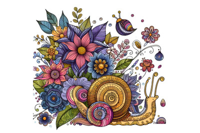 flowers and zentangle snail