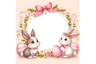 Elegant easter bunny frame in pink and brown