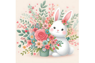 Beautiful floral bunny cartoon illustration