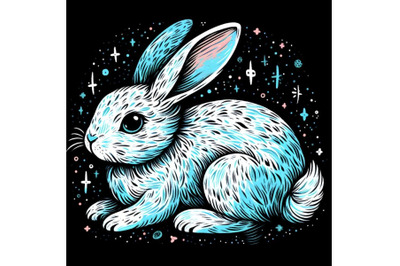 white Rabbit Hand drawn colorful blue doodle