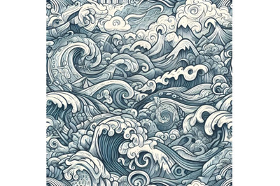 Seamless sea hand-drawn pattern, waves background