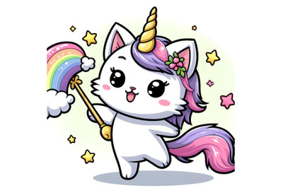white Kitten with the horn of a unicorn