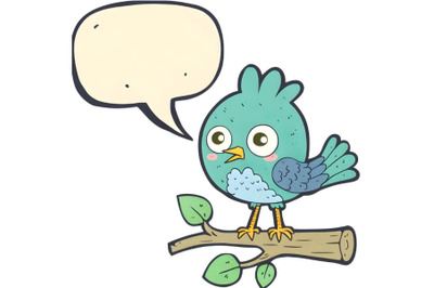 Paper bird perched on tree with speech bubble