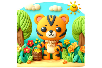 Plasticine cartoon cute tiger