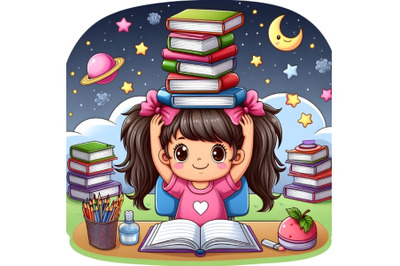 Girl with books on her head