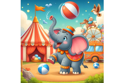 elephant in Circus playing with bal