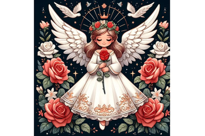 beautiful white angel with red rose crown