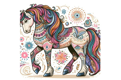 beautiful horse Hand drawn colorful doodle and boho style