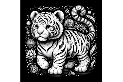 white baby tiger abstract art,