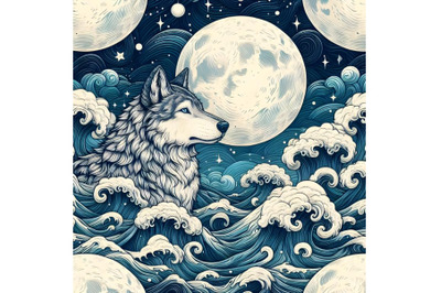 Seamless wolf watching full moon