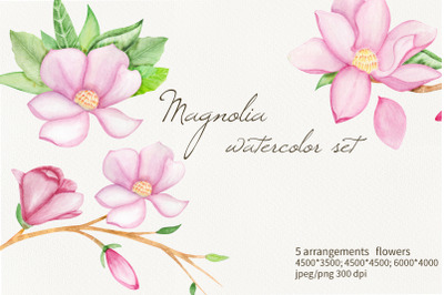 Magnolia Arrangements Watercolor set clipart