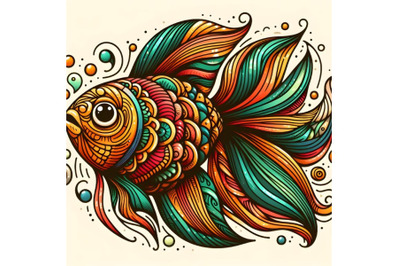 gold fish colourful abstract art&2C; tattoo&2C; doodle sketch
