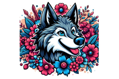 floral background of wolf head