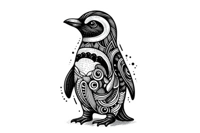 Black and white penguin colourful abstract art