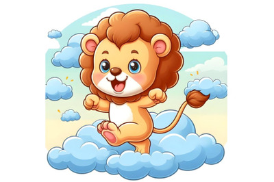 baby lion is dancing with cloud background