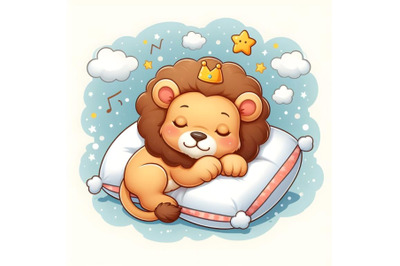 Baby Lion Animal Sleeping on Pillow