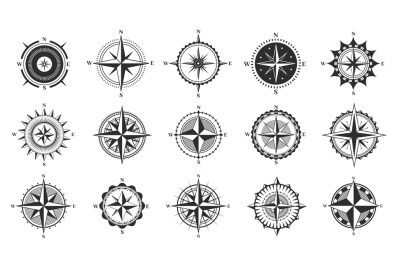 Compass sign. Navigation and direction icons, cartography and topograp