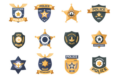 Police badge. Policeman officer sheriff emblems with star and shield,