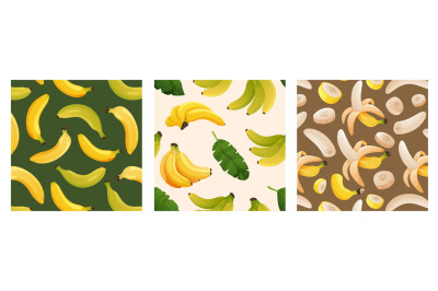 Banana pattern. Seamless print of tropical yellow fruit, ripe organic