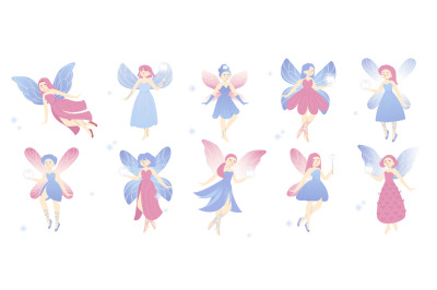 Cute tooth fairy. Cartoon girl with wings and magic wand, fairy tale c