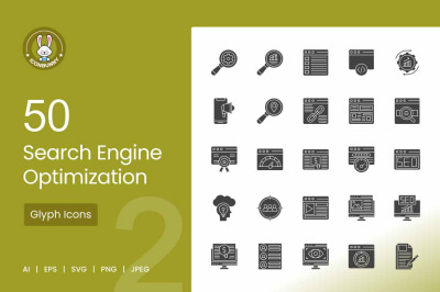 50 Search Engine Optimization Glyph Icons