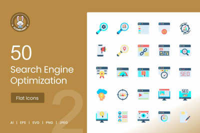 50 Search Engine Optimization Flat Multicolor Icons