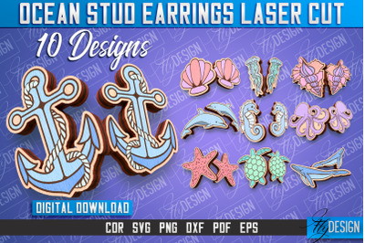 Ocean Stud Earrings Laser Cut | Accessories Laser Cut Design | CNC Fil