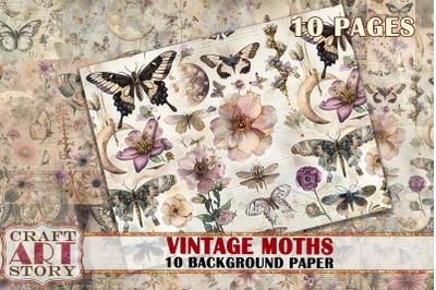 Vintage Background Paper forest moths Printable 10 Pages