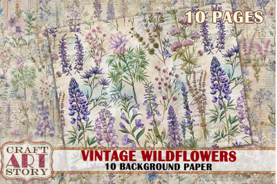 Vintage Background Paper wildflowers Printable 10 Pages