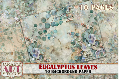 Vintage Background Paper eucalyptus leaves 10 Pages