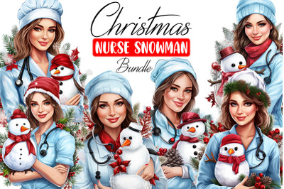 Christmas nurse Snowman Sublimation Clipart ,watercolor realistic,Whit