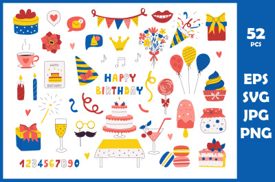 52 hand drawn elements for birthday party