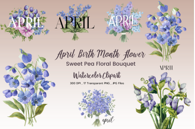 April Birth Month Flower Sweet Pea Watercolor Sublimation