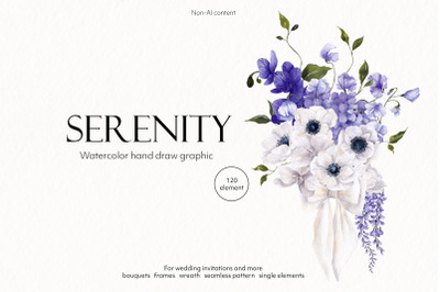 Serenity. Purple watercolor flowers.