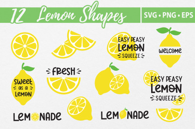 Lemons Summer Shapes SVG PNG Vector bundle. Lemons illustrations for c