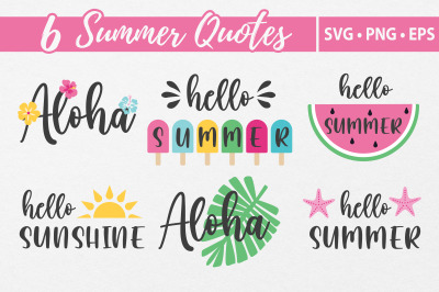 Summer Tropical Elements with Text. Vector, SVG, PNG. Cut files