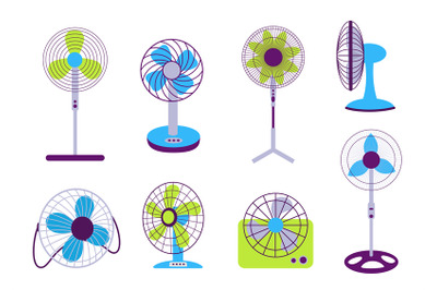 Electric fans. Cooling appliances for hot summer season. Home or offic