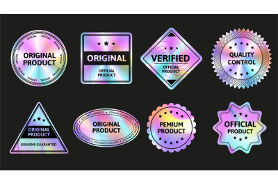 Secure holographic stickers. Original quality iridescent labels, verif