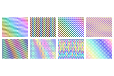 Iridescent holographic patterns. Holo backgrounds with geometric patte