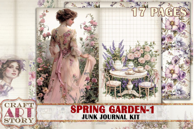 Spring Garden Junk Journal Kit-1,Floral Scrapbook ephemera