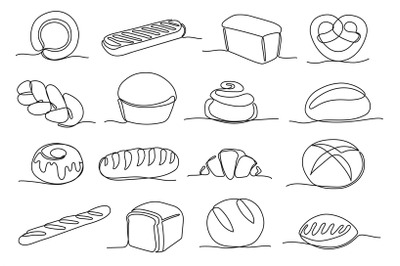 Continuous one line bakery products. Hand drawn baked goods, minimalis