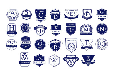 Education monogram. Alphabetical elegant academic crests, letter badge